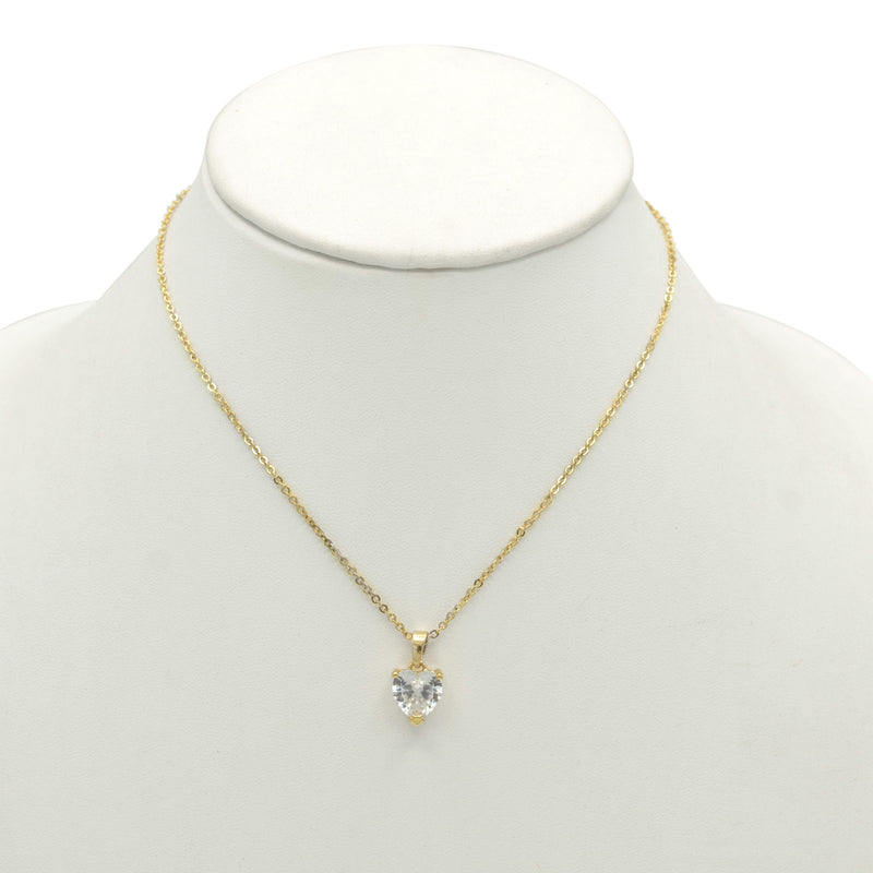 GOLD CRYSTAL HEART PENDANT NECKLACE WITH GIFT BOX