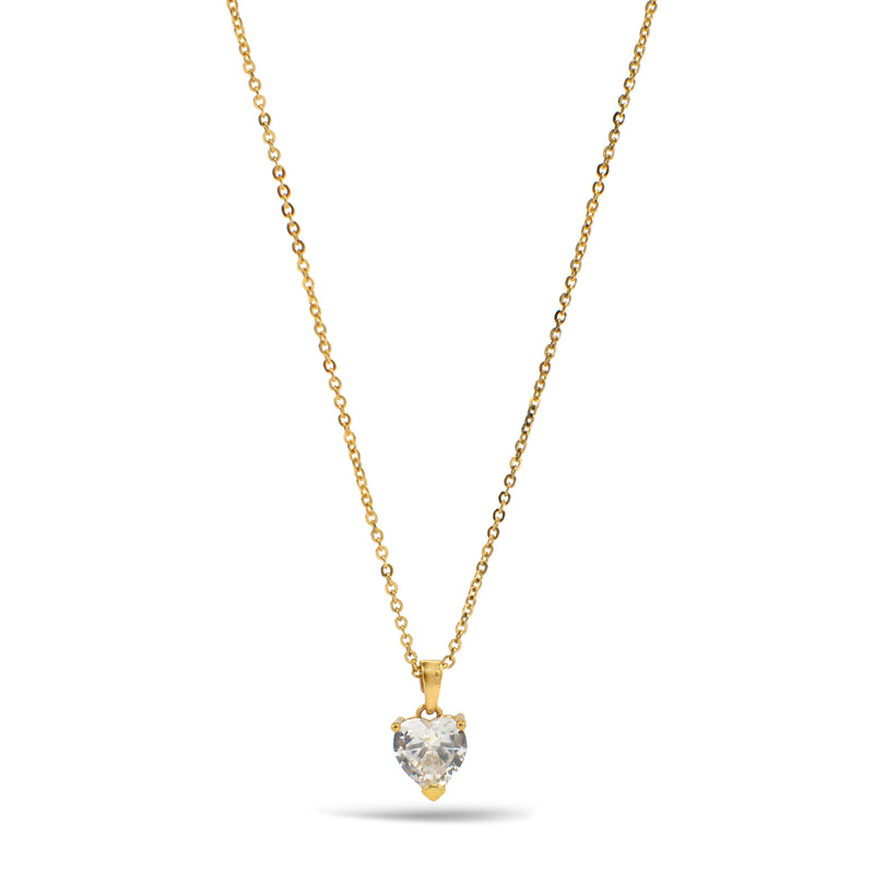 GOLD CRYSTAL HEART PENDANT NECKLACE WITH GIFT BOX