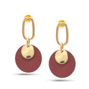 GOLD ROUND BURGUNDY POST EARRINGS