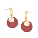GOLD ROUND BURGUNDY POST EARRINGS