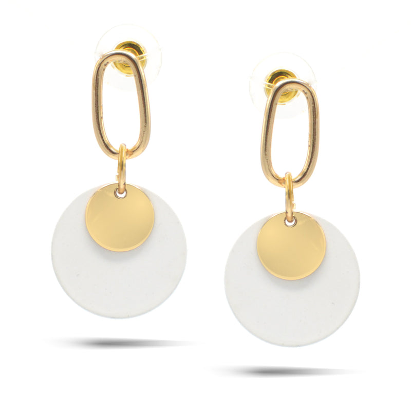 GOLD ROUND WHITE POST EARRINGS
