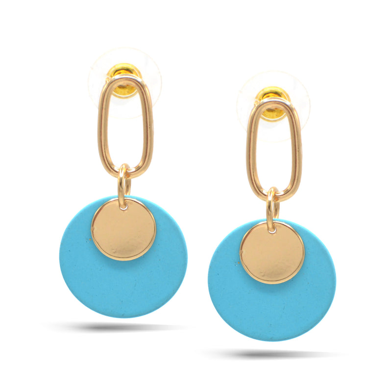 GOLD  ROUND TURQUOISE POST EARRINGS