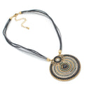 GOLD OXIDIZE ROUND DISK  BEAD PENDANT ROPE CHAIN ADJUSTABLE NECKLACE
