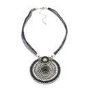 SILVER OXIDIZE ROUND DISK  BEAD PENDANT ROPE CHAIN ADJUSTABLE NECKLACE