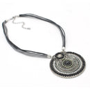 SILVER OXIDIZE ROUND DISK  BEAD PENDANT ROPE CHAIN ADJUSTABLE NECKLACE