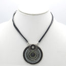 SILVER OXIDIZE ROUND DISK  BEAD PENDANT ROPE CHAIN ADJUSTABLE NECKLACE