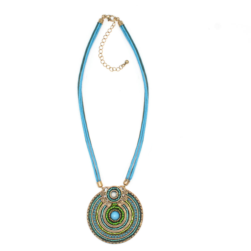 GOLD ROUND TURQUOISE PENDANT NECKLACE