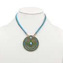 Gold Round Turquoise Pendant with Turquoise Rope Chain Necklace