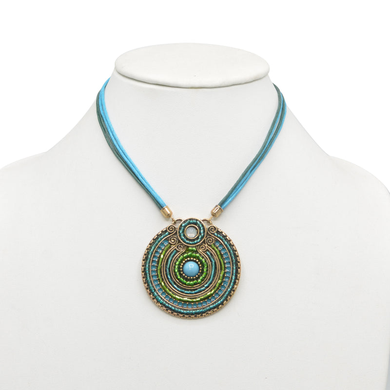 GOLD ROUND TURQUOISE PENDANT NECKLACE