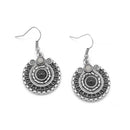 SILVER OXIDIZE ROUND DISK WITH  BEAD EARRINGS