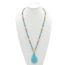 MULTICOLOR BEADS TURQUOISE TEARDROP PENDANT LONG NECKLACE