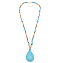 MULTICOLOR BEADS TURQUOISE TEARDROP PENDANT LONG NECKLACE