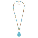 MULTICOLOR BEADS TURQUOISE TEARDROP PENDANT LONG NECKLACE