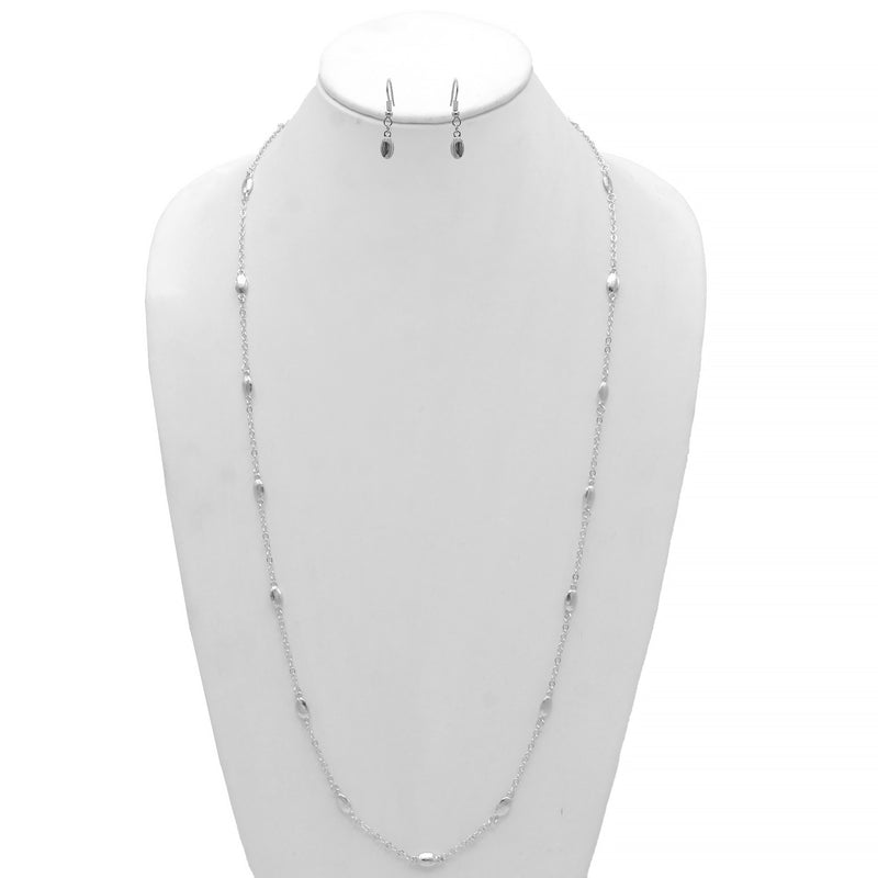SILVER RICE BEAD NECKLACE AND EARRINGS SET