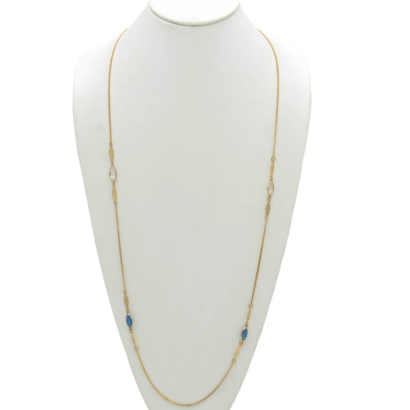 GOLD BLUE AND CLEAR MARQUES CRYSTAL 38" INCHES LONG CHAIN NECKLACE