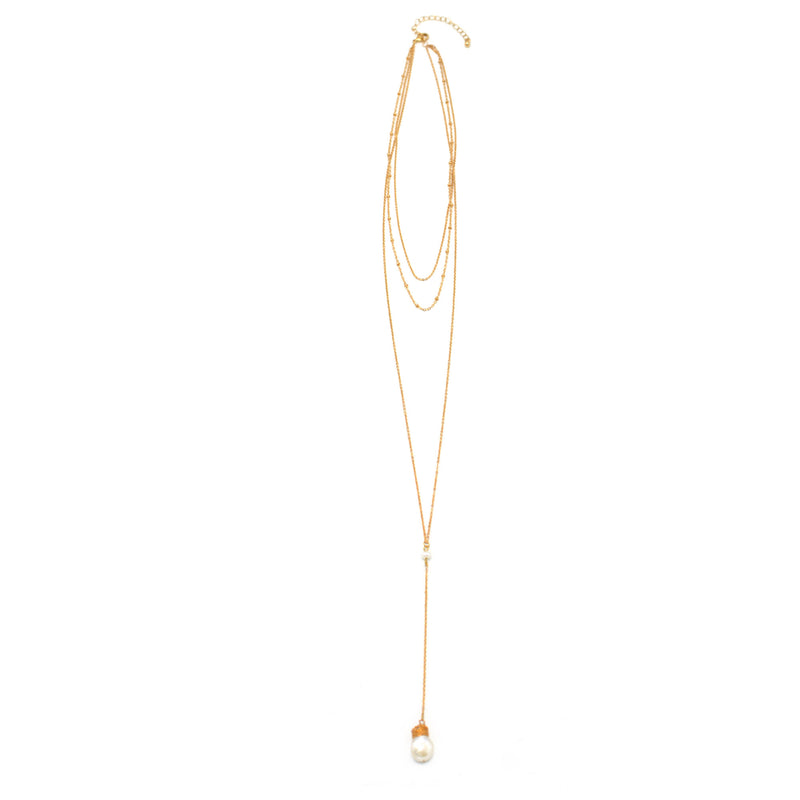 GOLD PEARL LAYER TASSEL LONG NECKLACE