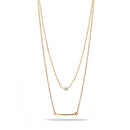 GOLD BAR AND PEARL2 ROW LAYER NECKLACE