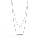 RHODIUM BAR AND PEARL2 ROW LAYER NECKLACE