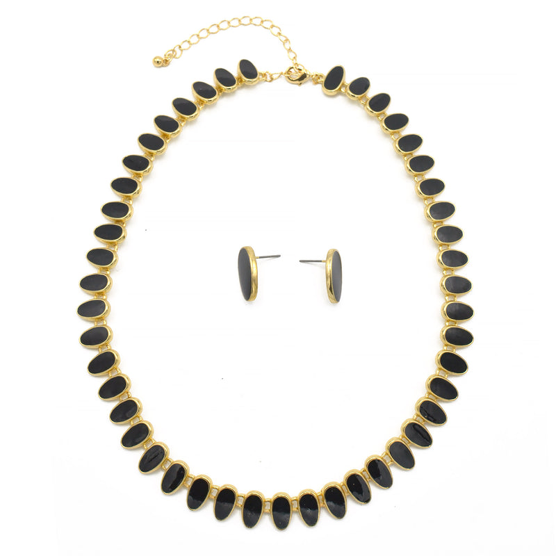 GOLD BLACK NECKLACE AND EARRINGS SET