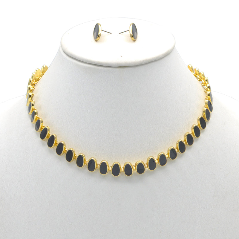 GOLD BLACK NECKLACE AND EARRINGS SET