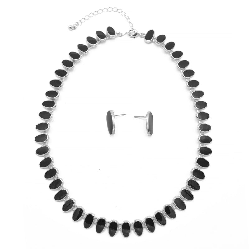 SILVER BLACK NECKLACE AND EARRINGS SET