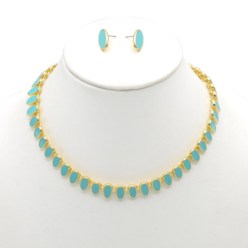 GOLD TURQUOISE NECKLACE AND EARRINGS SET
