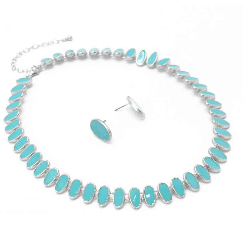SILVER TURQUOISE NECKLACE AND EARRINGS SET