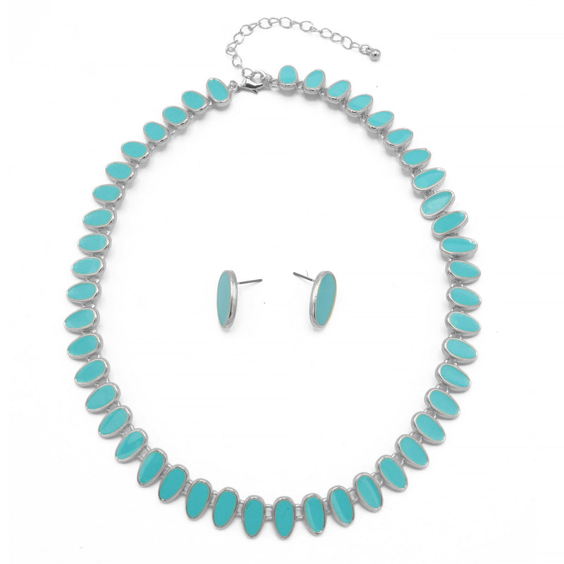 SILVER TURQUOISE NECKLACE AND EARRINGS SET