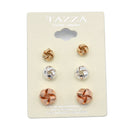 TRI-TONE 3 PAIR STUD EARRINGS