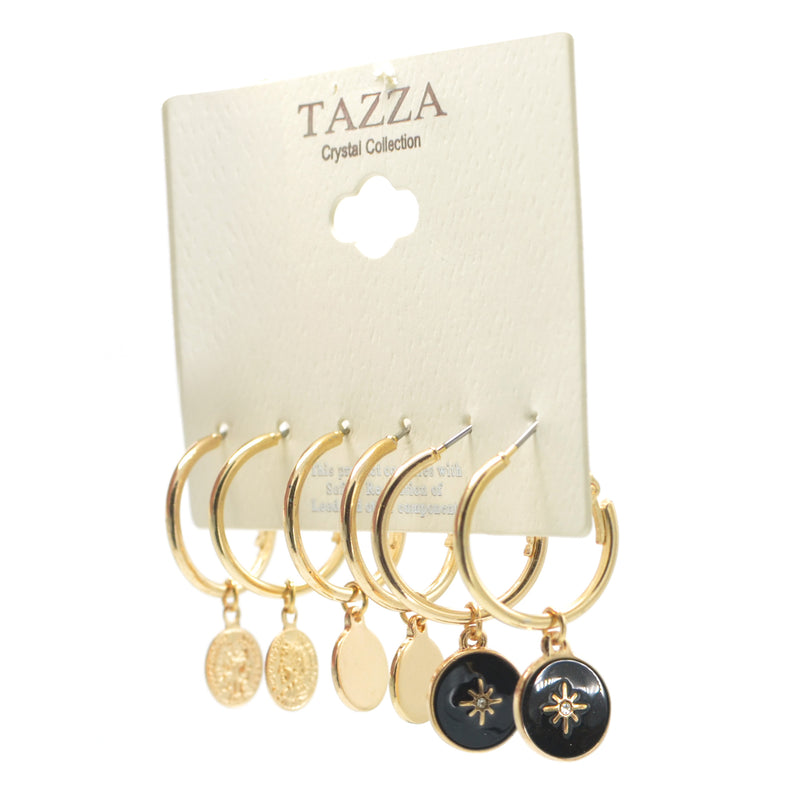 GOLD AND BLACK 3 PAIR EARRINGS SET