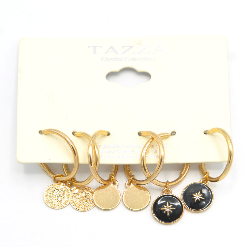 GOLD AND BLACK 3 PAIR EARRINGS SET