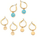 GOLD AND TURQUOISE 3 PAIR EARRINGS SET SQGN112910GT (SF7)