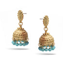 GOLD TURQUOISE  BEADS JHUMKA DROP EARRINGS