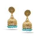 GOLD TURQUOISE  BEADS JHUMKA DROP EARRINGS