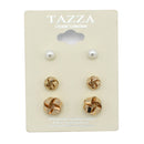 GOLD AND PEARL 3 PAIR EARRINGS SET