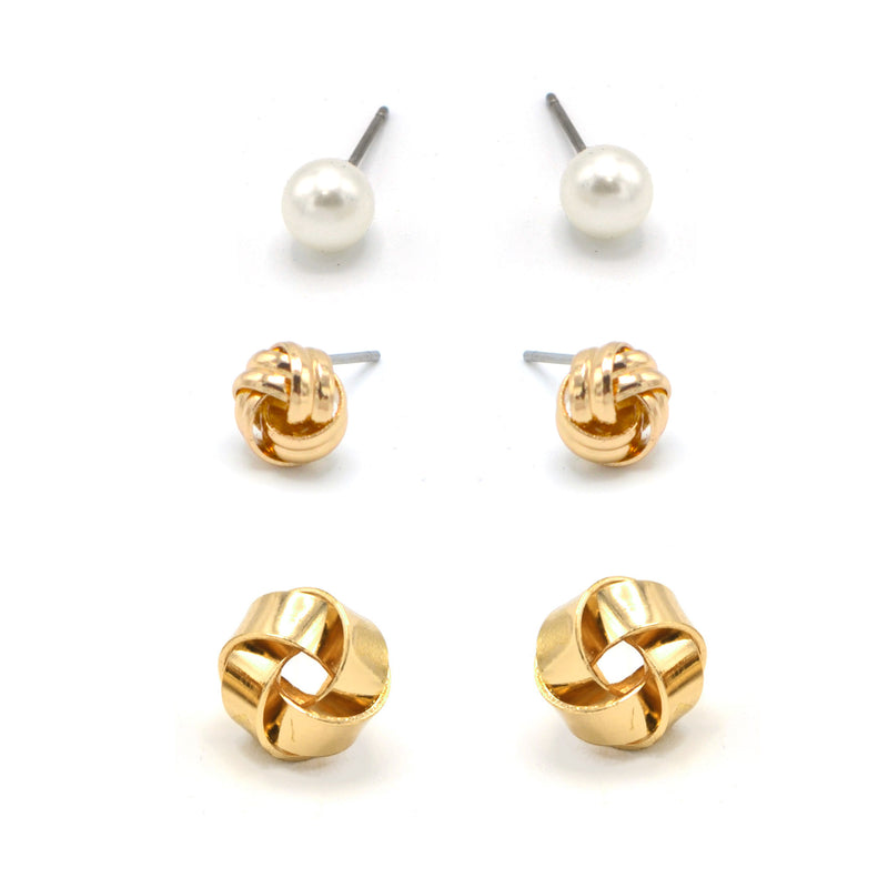 GOLD AND PEARL 3 PAIR EARRINGS SET