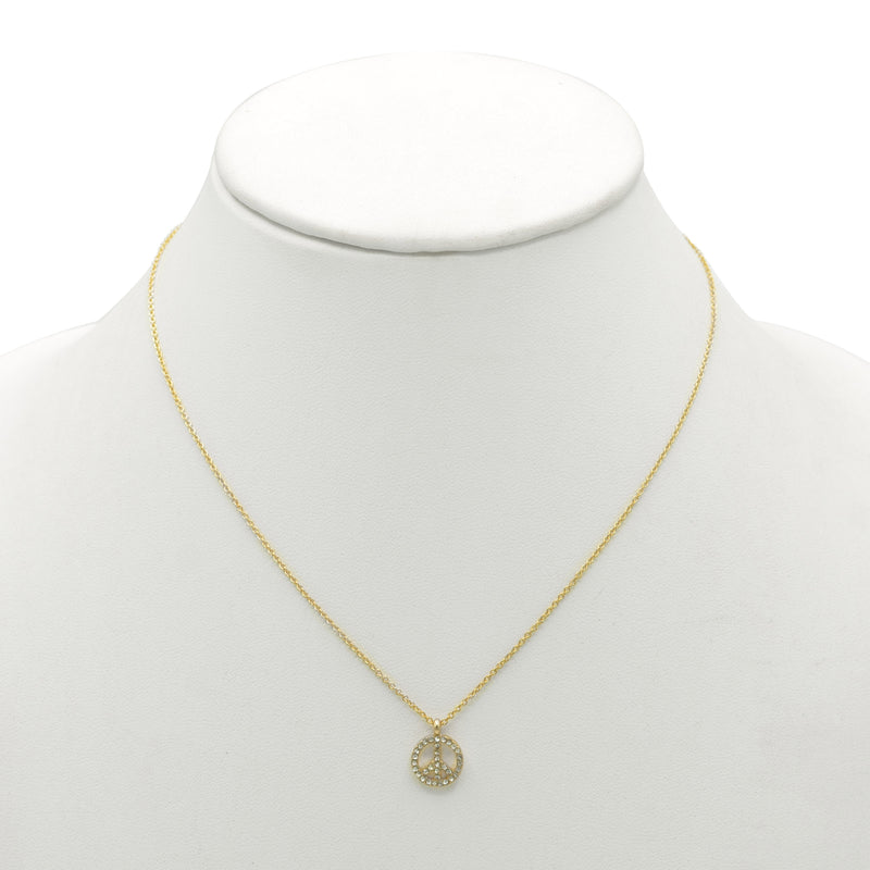 GOLD CRYSTAL PEACE SIGN PENDANT NECKLACE