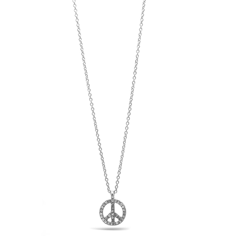 SILVER CRYSTAL PEACE SIGN PENDANT NECKLACE