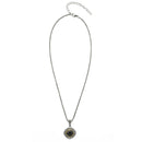 BLACK CRYSTAL SILVER FILIGREE PENDANT NECKLACE