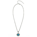 AQUA BLUE CRYSTAL SILVER FILIGREE PENDANT NECKLACE