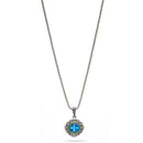 AQUA BLUE CRYSTAL SILVER FILIGREE PENDANT NECKLACE
