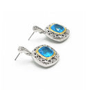 AQUA BLUE CRYSTAL SILVER FILIGREE EARRINGS