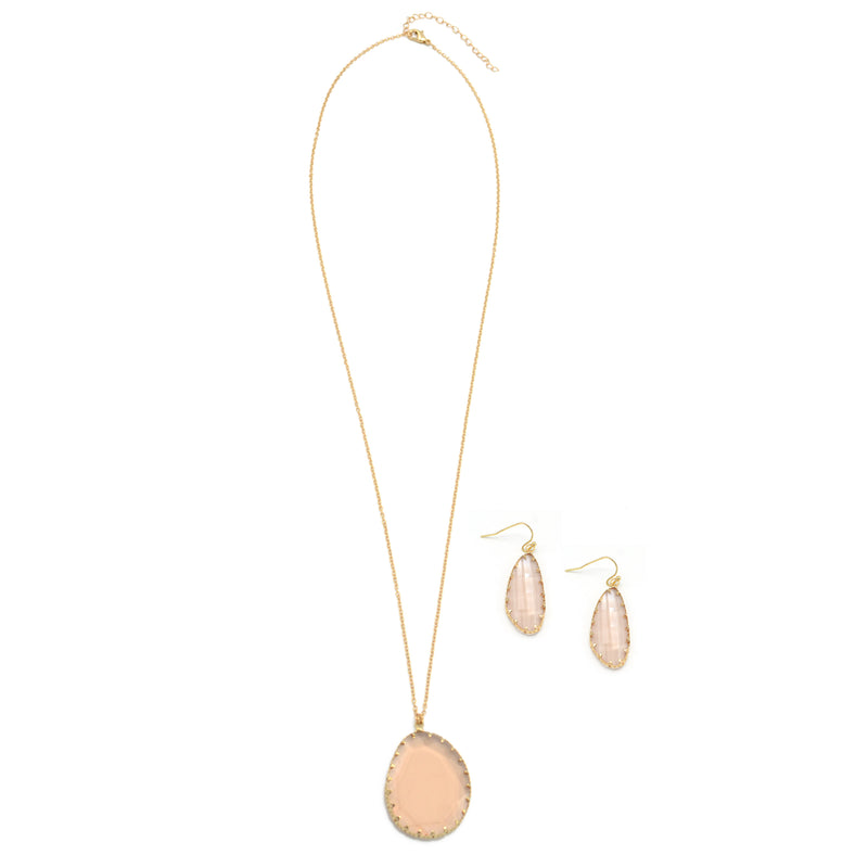 GOLD CHAMPAGNE CRYSTAL PENDANT NECKLACE AND EARRINGS SET