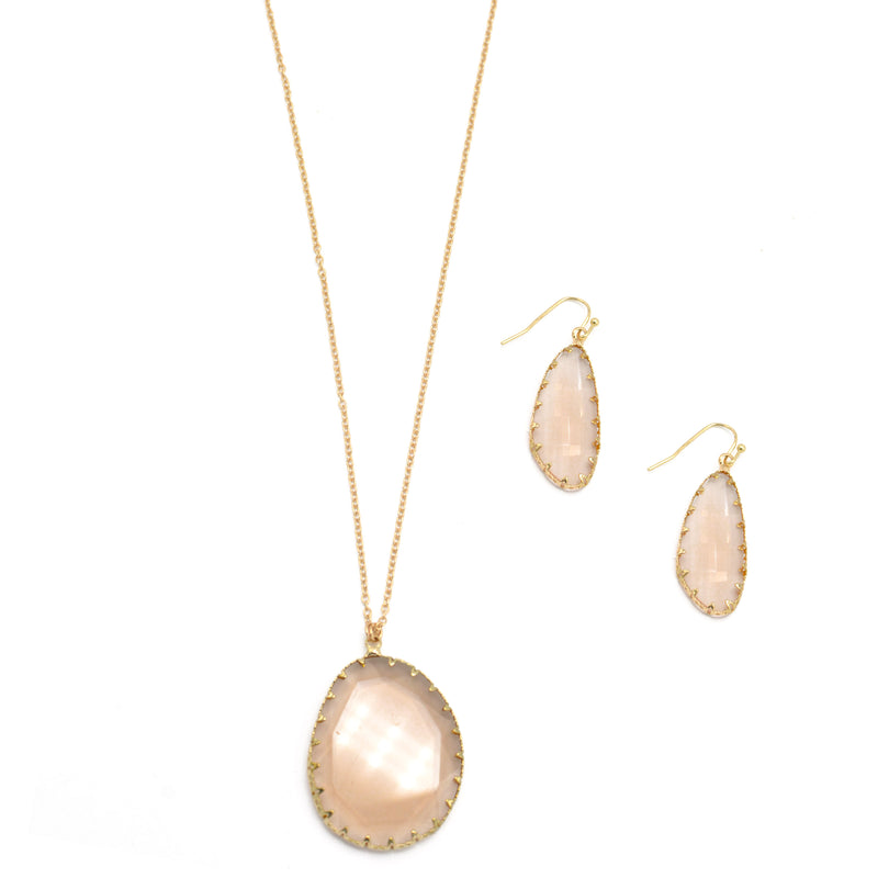 GOLD CHAMPAGNE CRYSTAL PENDANT NECKLACE AND EARRINGS SET