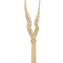 GOLD RHINESTONE MULTI LAYERED 48" INCH LONG TASSEL NECKLACE