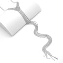 SILVER RHINESTONE MULTI LAYERED 48" INCH LONG TASSEL NECKLACE