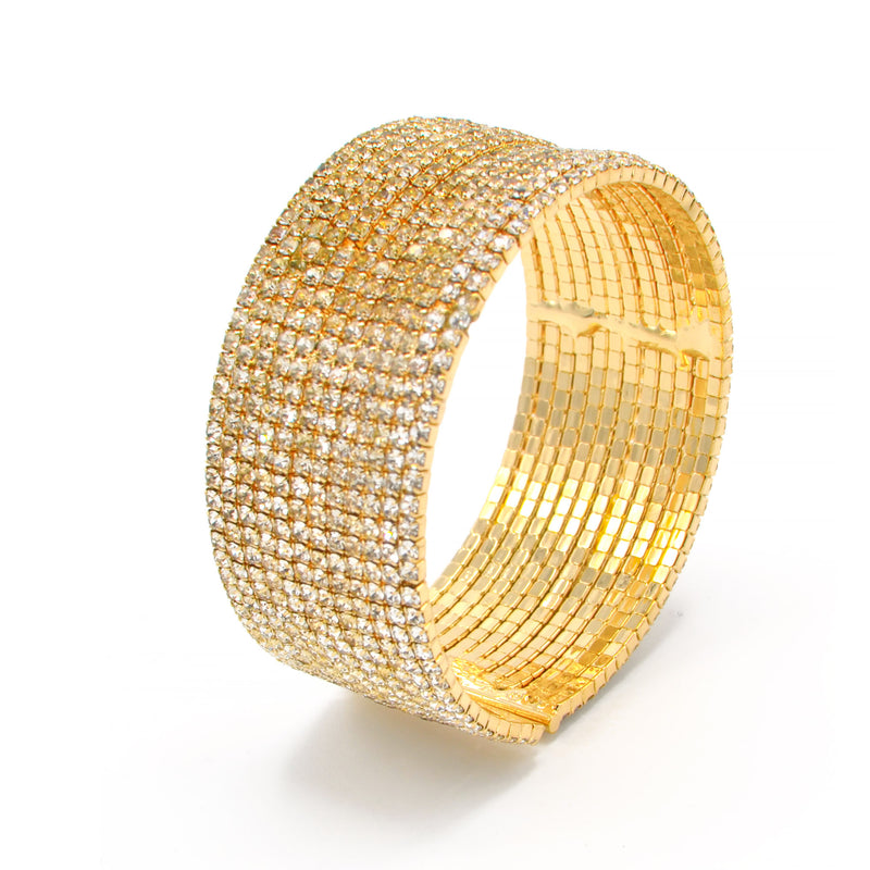 GOLD 12 ROW CRYSTAL COIL MEMORY WIRE BRACELET