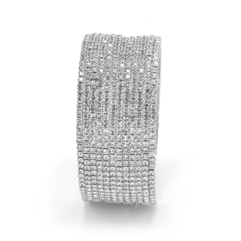 SILVER 12 ROW CRYSTAL COIL MEMORY WIRE BRACELET