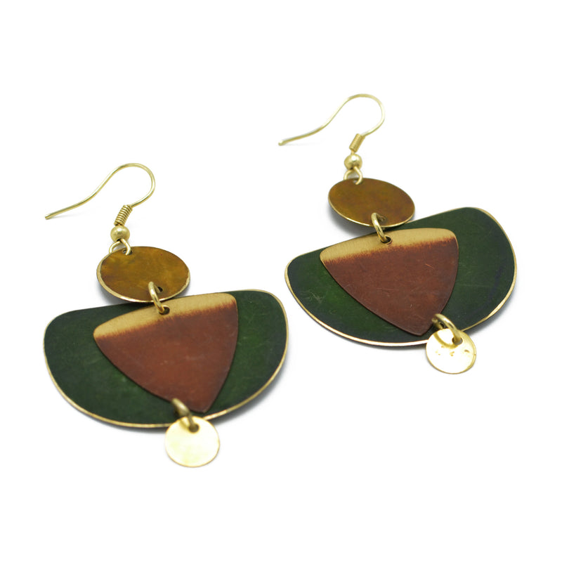 GOLD GREEN AND BROWN PATINA DROP EARRINGS