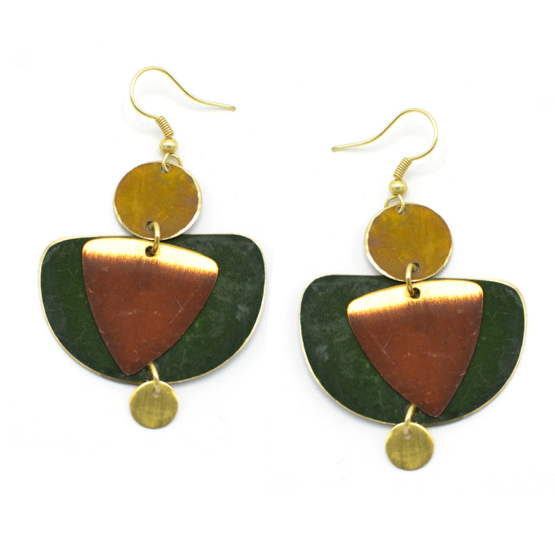 GOLD GREEN AND BROWN PATINA DROP EARRINGS